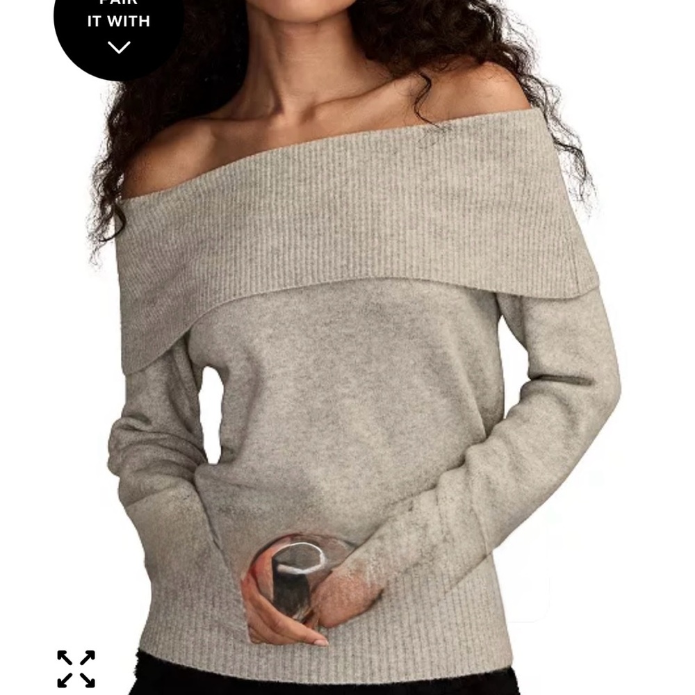 Lucky Brand Off-Shoulder Sweater in Light Gray